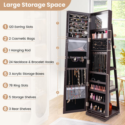 Jewelry Armoire with Full-Length Mirror and 360° Rotation