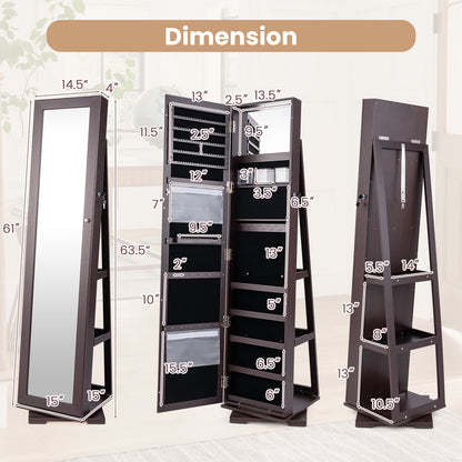 Jewelry Armoire with Full-Length Mirror and 360° Rotation