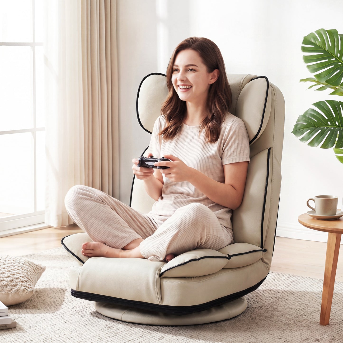 Swivel Floor Gaming Chair with 6-Position Adjustable Backrest