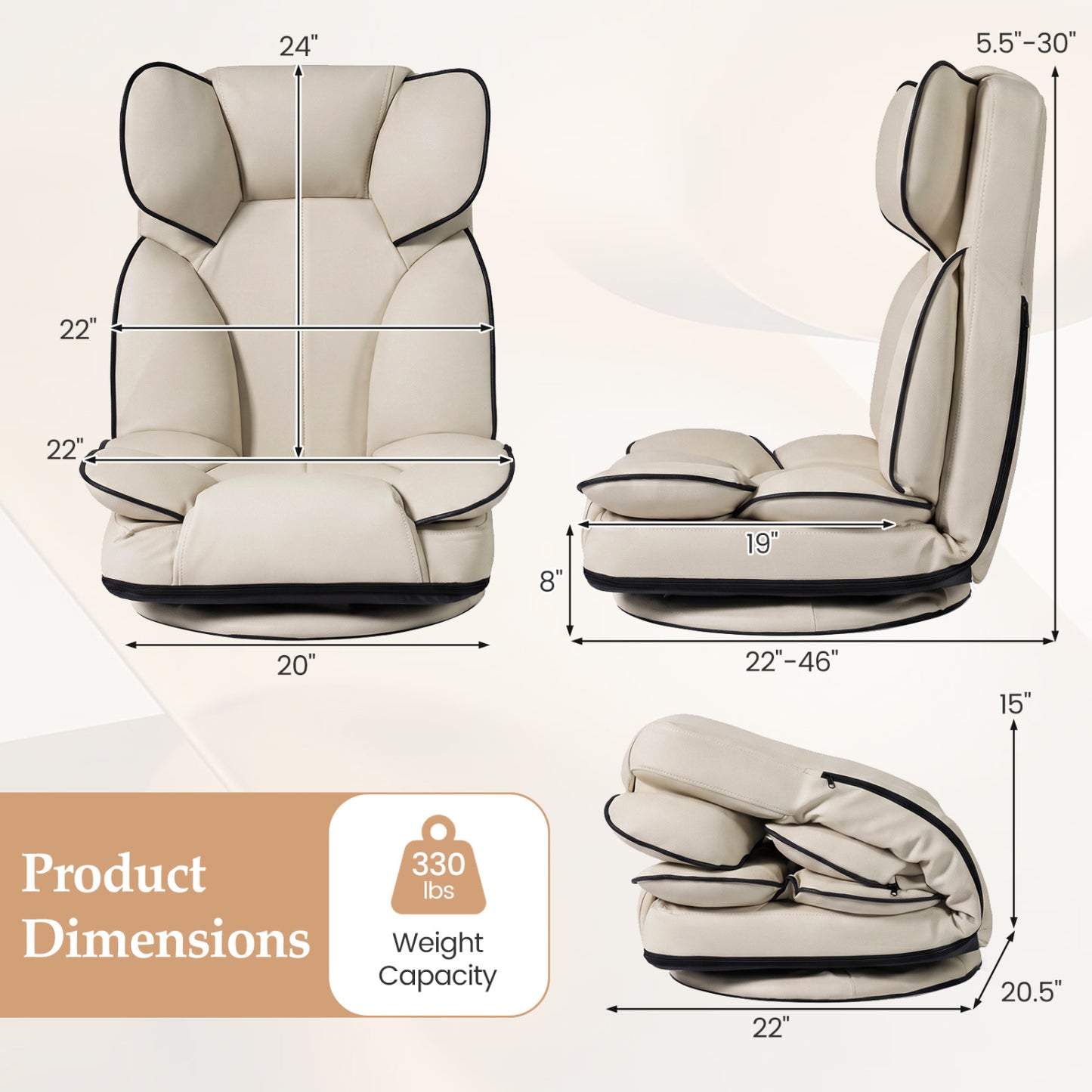 Swivel Floor Gaming Chair with 6-Position Adjustable Backrest