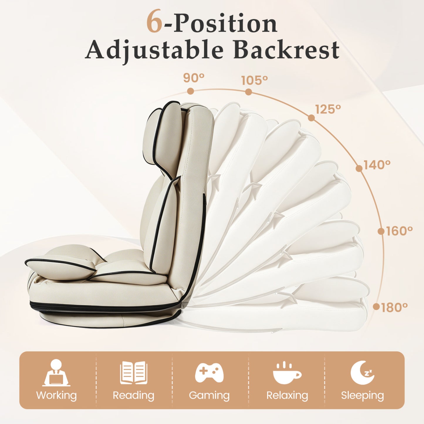 Swivel Floor Gaming Chair with 6-Position Adjustable Backrest