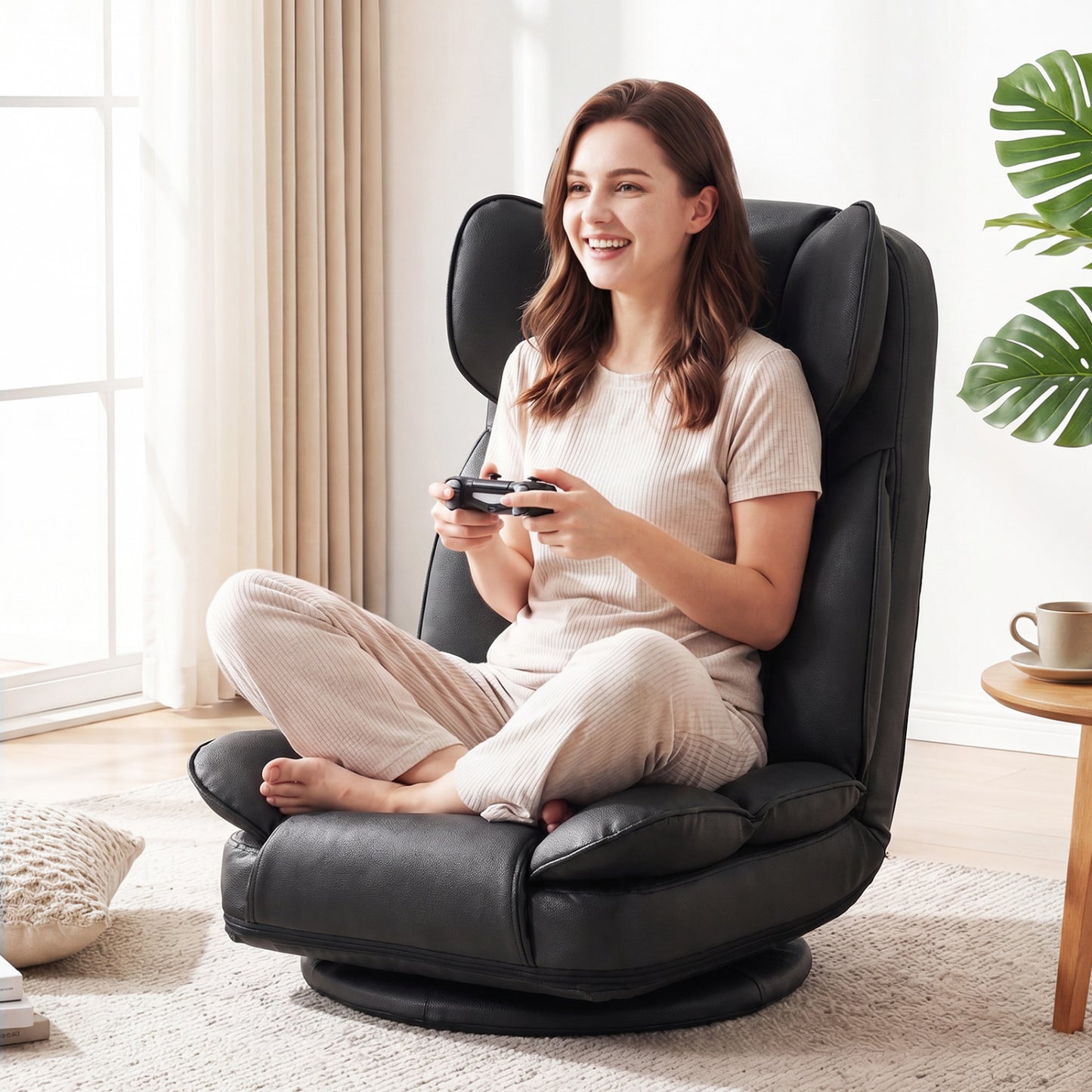 Swivel Floor Gaming Chair with 6-Position Adjustable Backrest