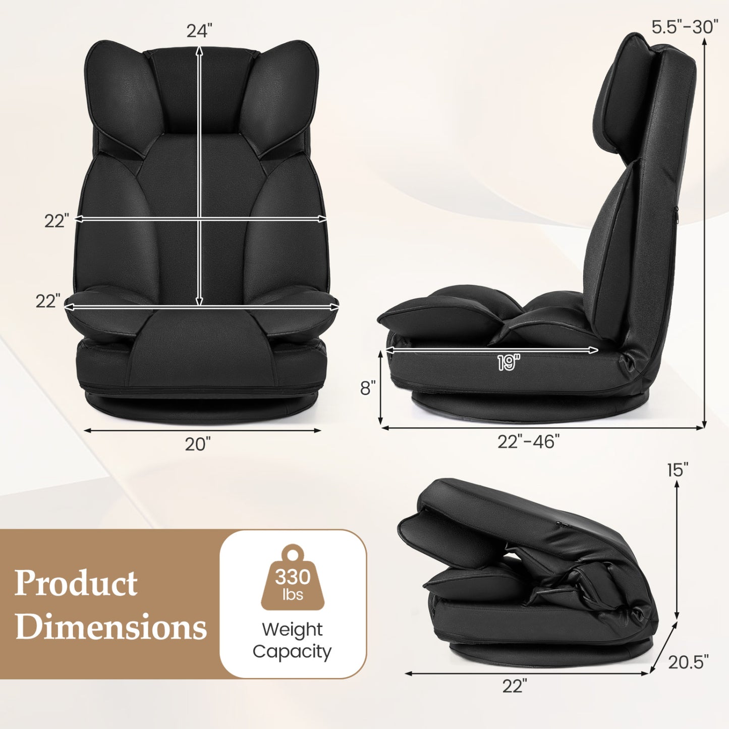 Swivel Floor Gaming Chair with 6-Position Adjustable Backrest