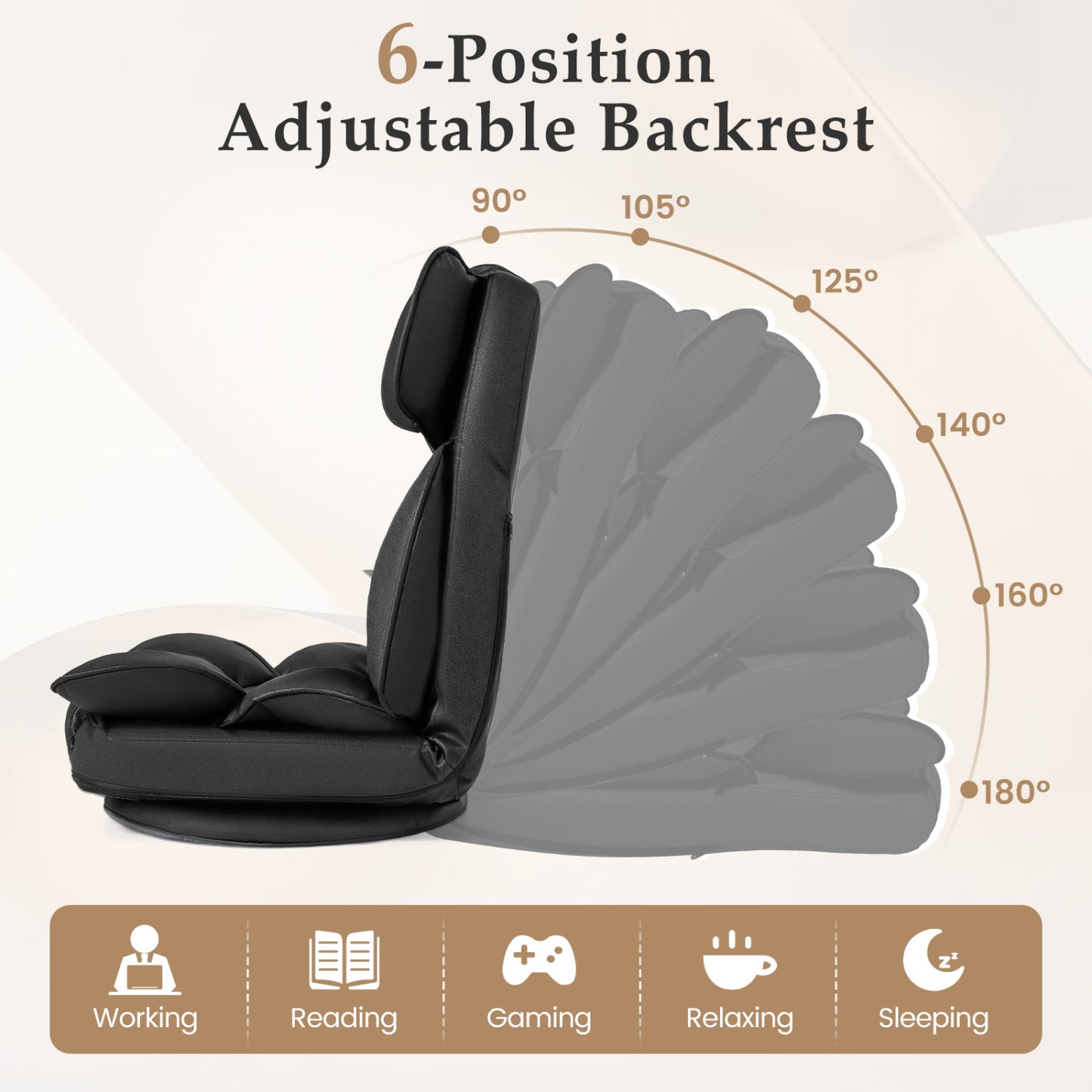 Swivel Floor Gaming Chair with 6-Position Adjustable Backrest