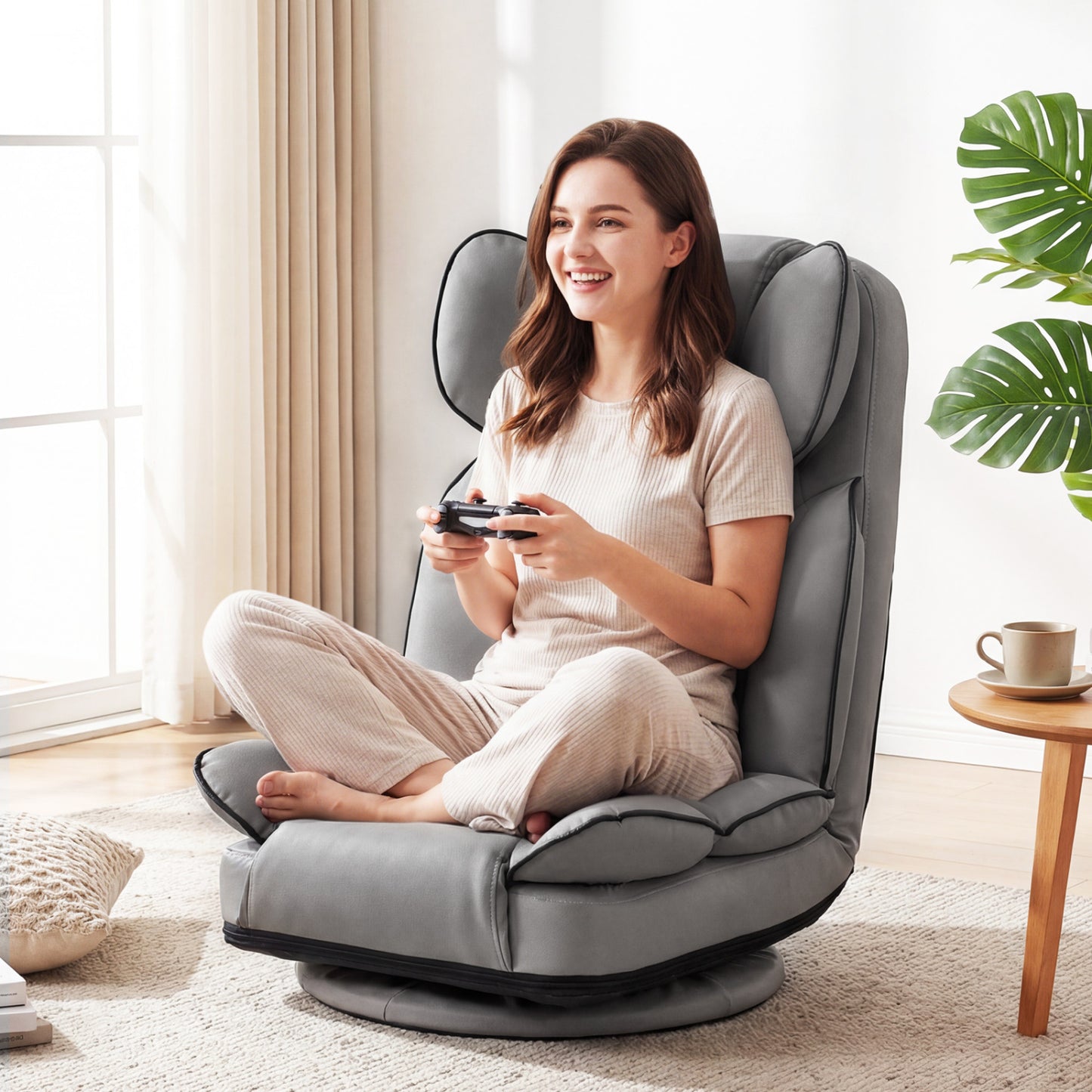 Swivel Floor Gaming Chair with 6-Position Adjustable Backrest