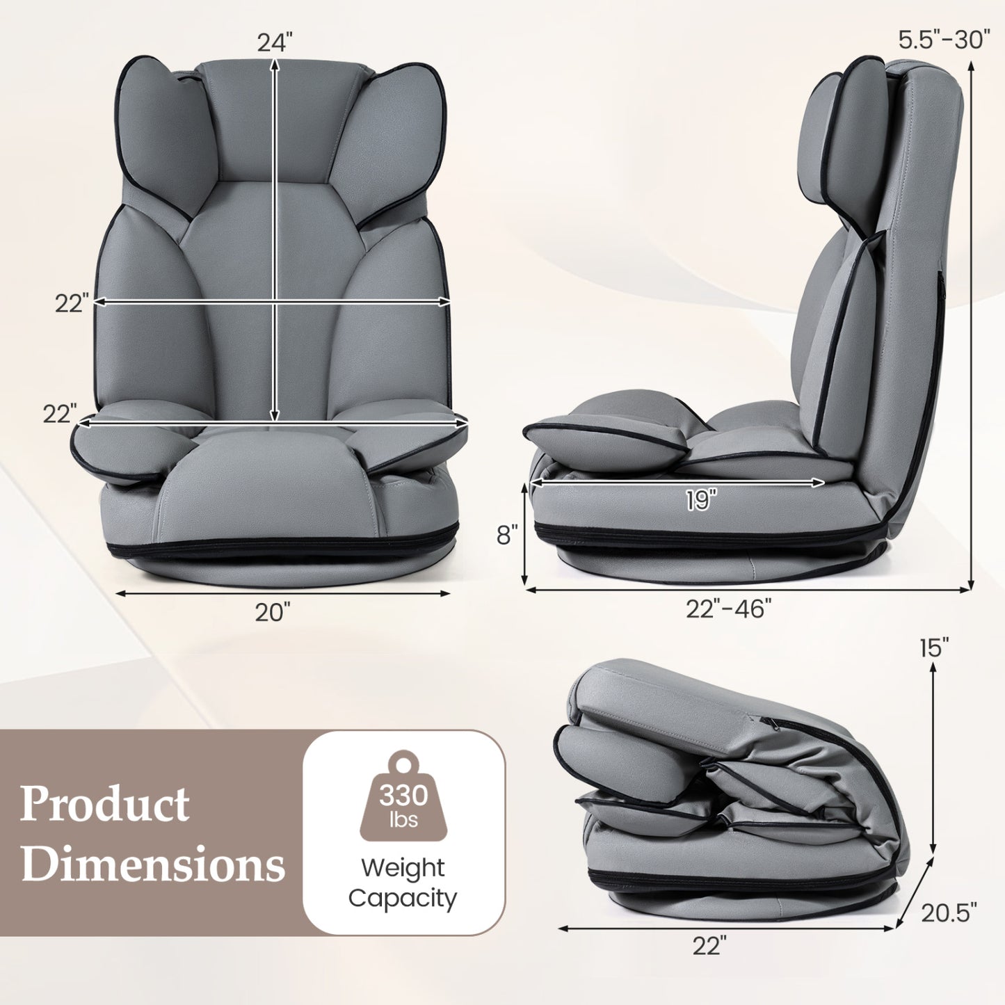 Swivel Floor Gaming Chair with 6-Position Adjustable Backrest