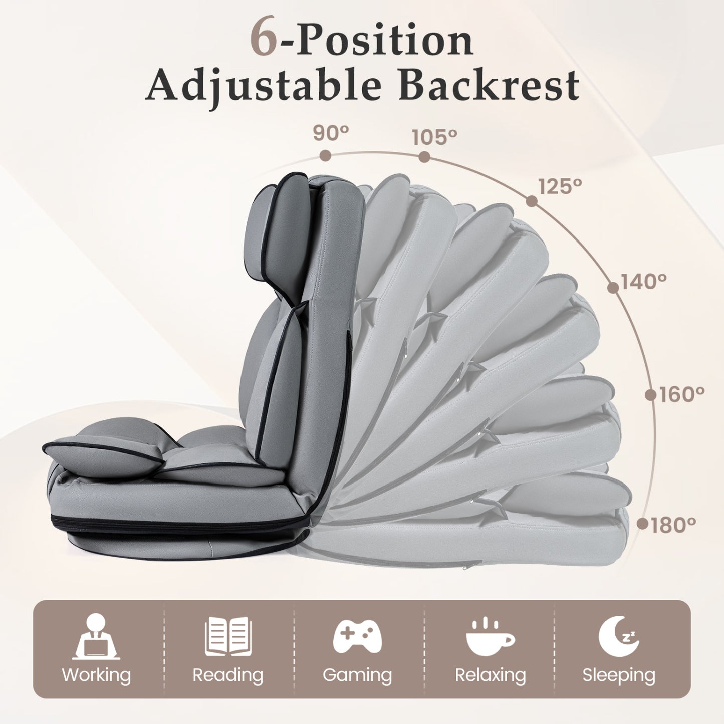 Swivel Floor Gaming Chair with 6-Position Adjustable Backrest