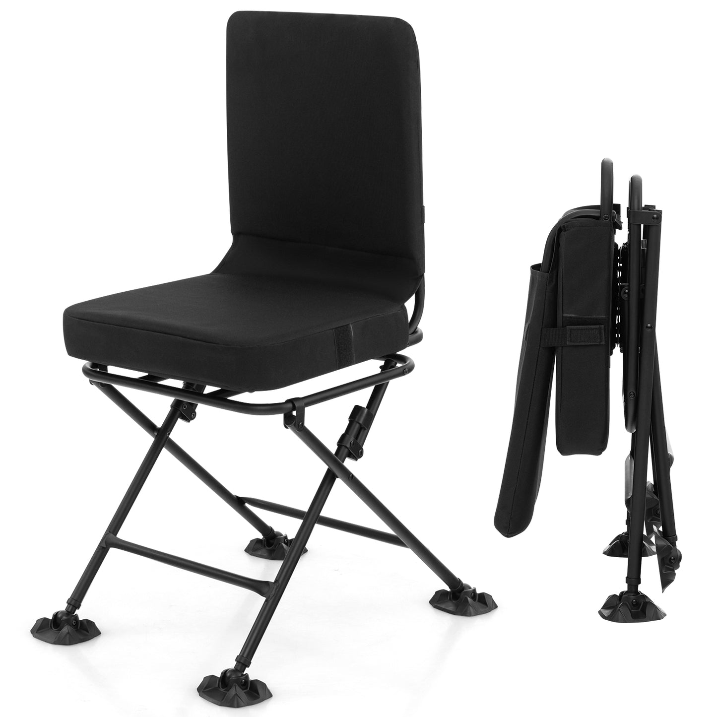 Swivel Folding Camping Chair with Padded Cushion - Camouflage