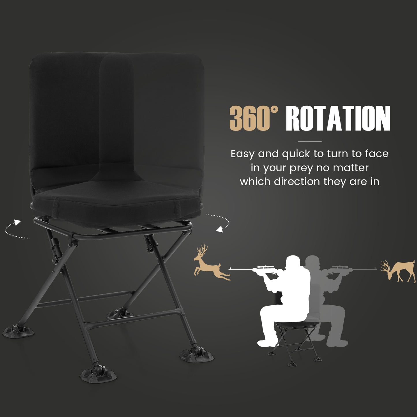 Swivel Folding Camping Chair with Padded Cushion - Camouflage