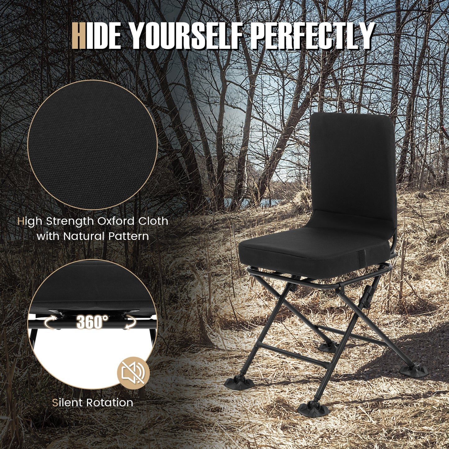 Swivel Folding Camping Chair with Padded Cushion - Camouflage