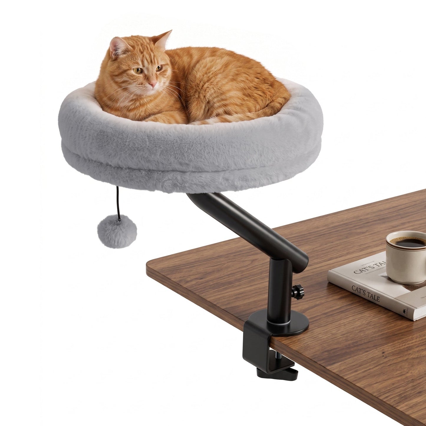 Cat Desk Bed with 360° Rotating Perch and Clamp Mount