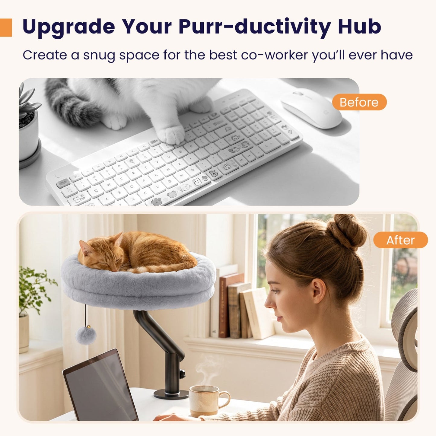 Cat Desk Bed with 360° Rotating Perch and Clamp Mount