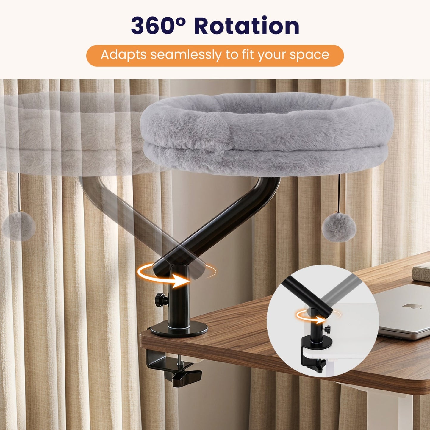 Cat Desk Bed with 360° Rotating Perch and Clamp Mount