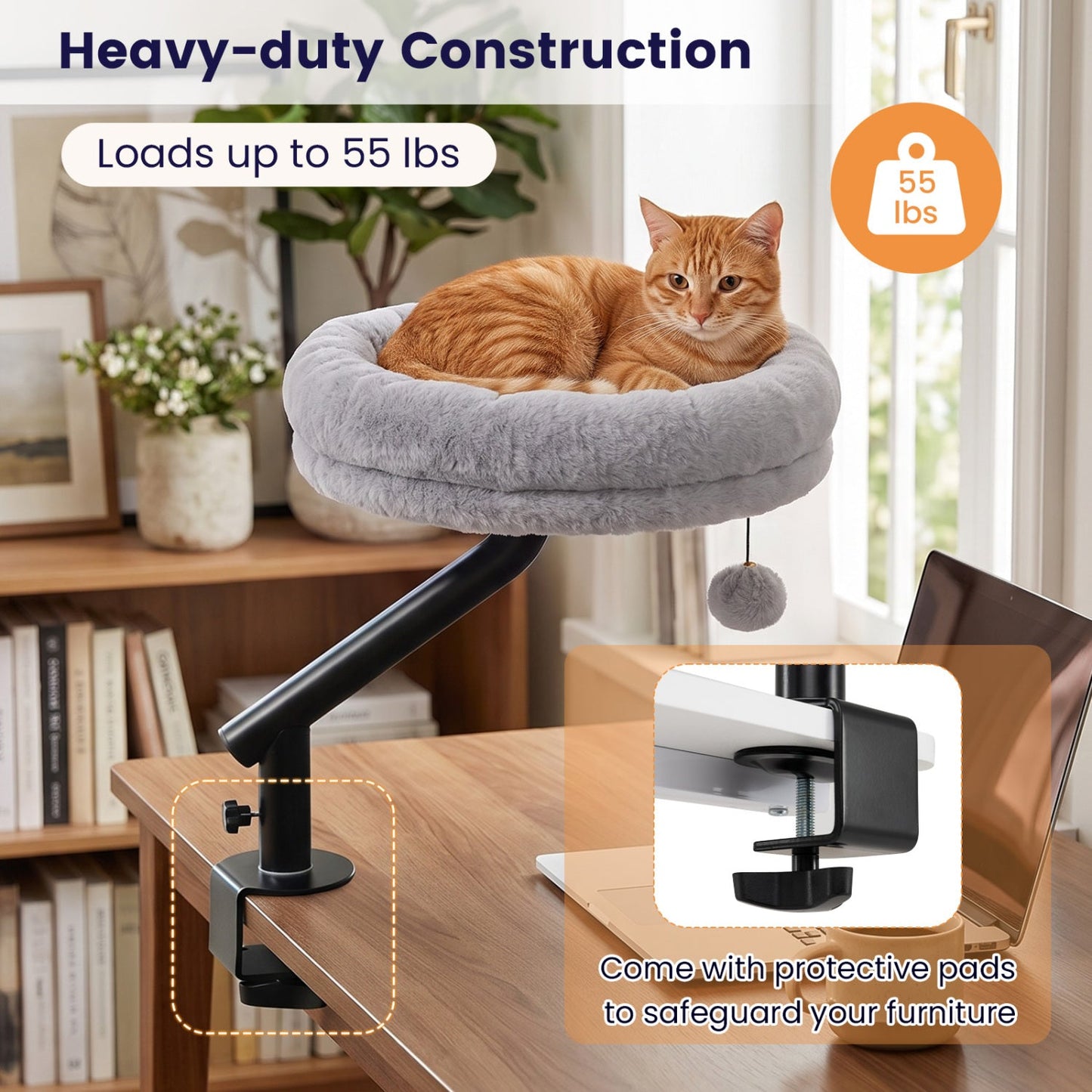 Cat Desk Bed with 360° Rotating Perch and Clamp Mount
