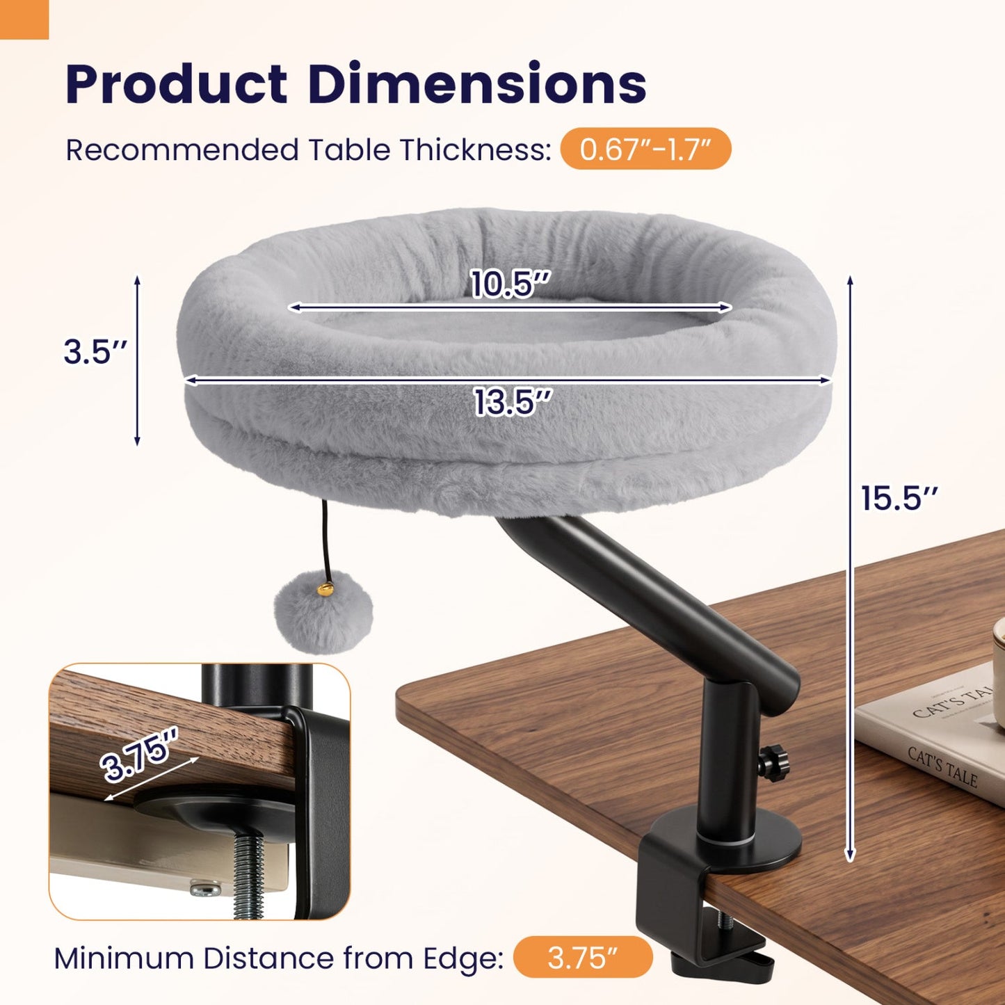 Cat Desk Bed with 360° Rotating Perch and Clamp Mount