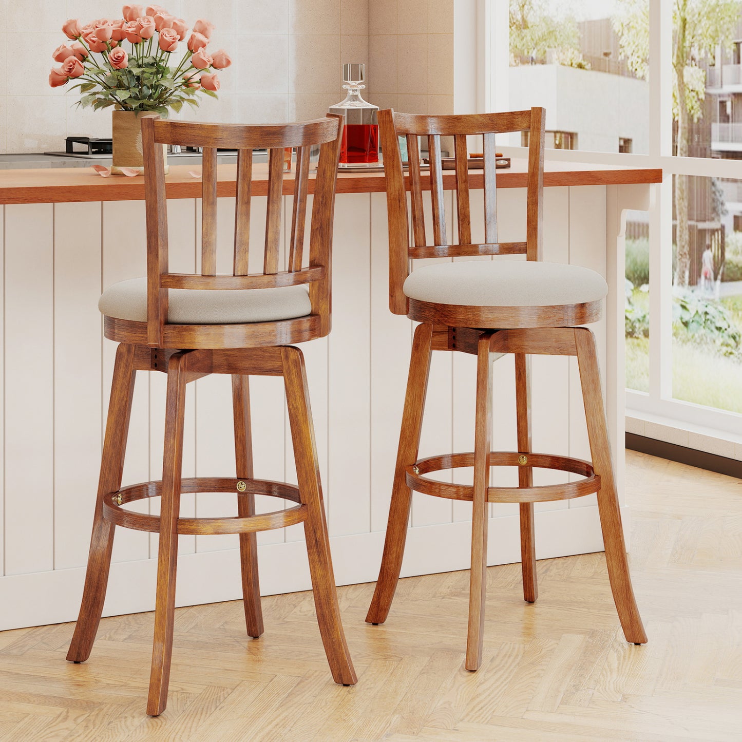 Swivel Bar Stools Set of 4 with Backrest and Footrest