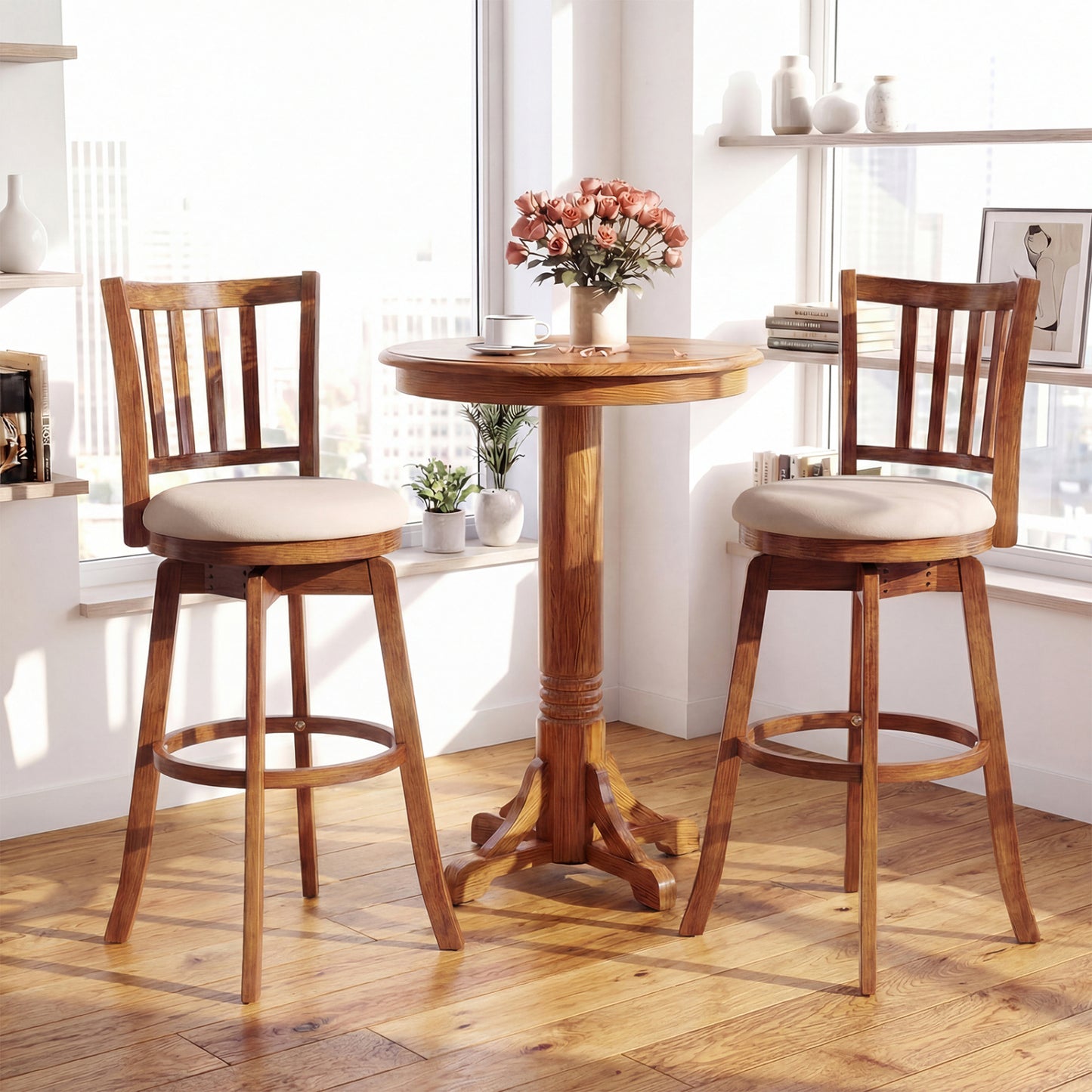 Swivel Bar Stools Set of 4 with Backrest and Footrest