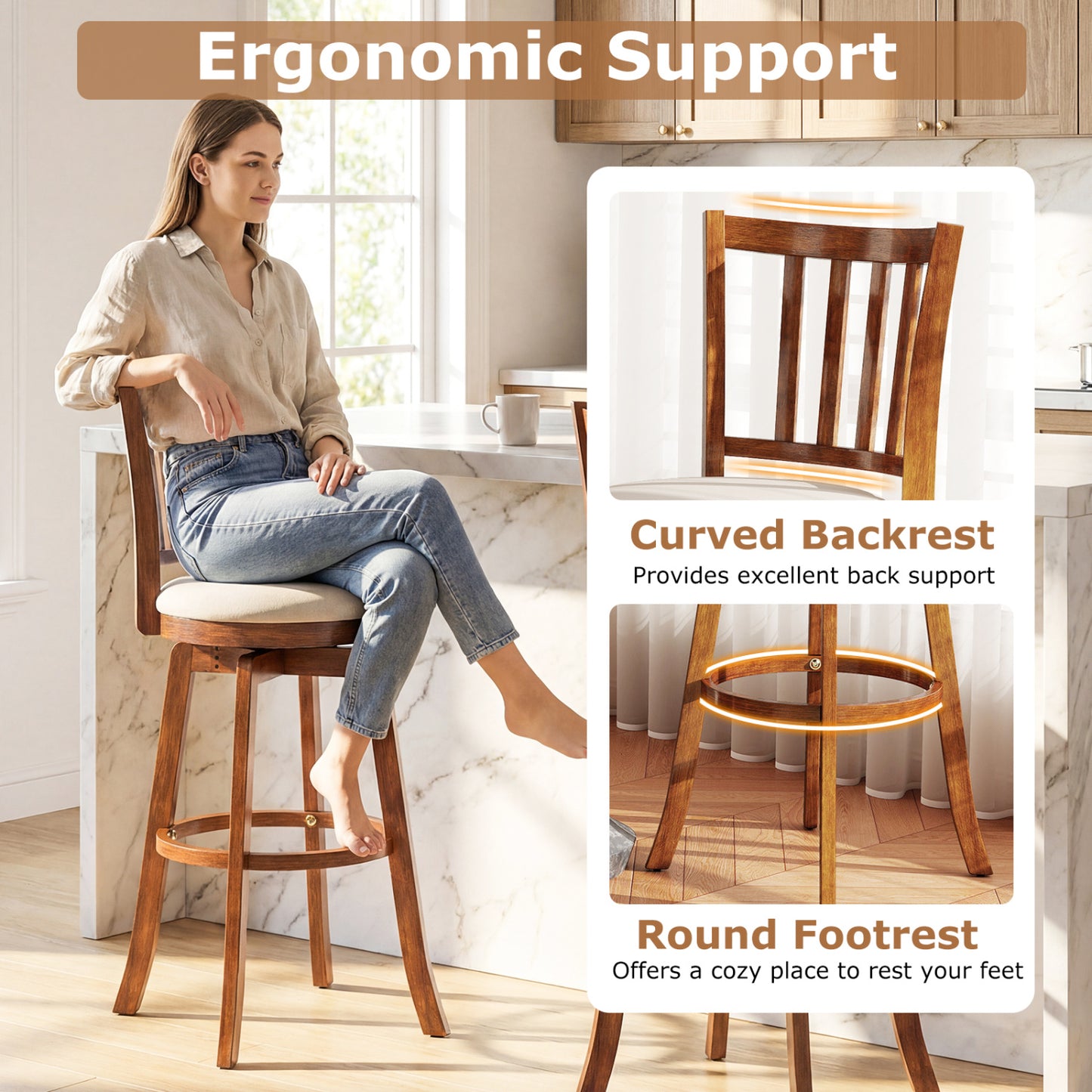 Swivel Bar Stools Set of 4 with Backrest and Footrest