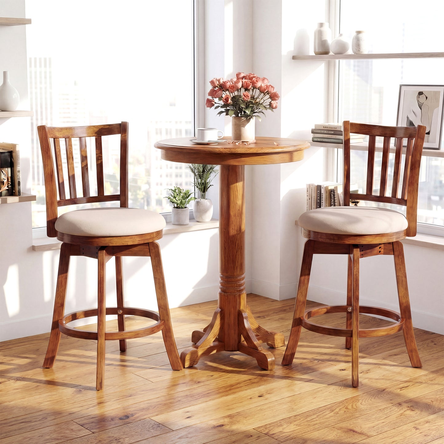 Swivel Bar Stools Set of 2 with Upholstered Seat