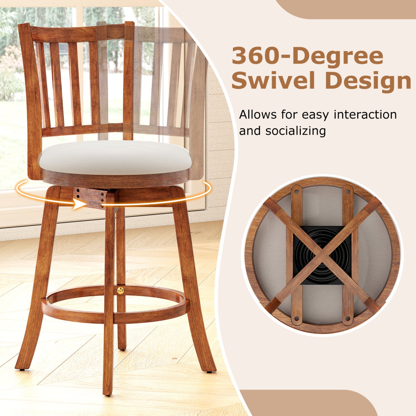 Swivel Bar Stools Set of 2 with Upholstered Seat