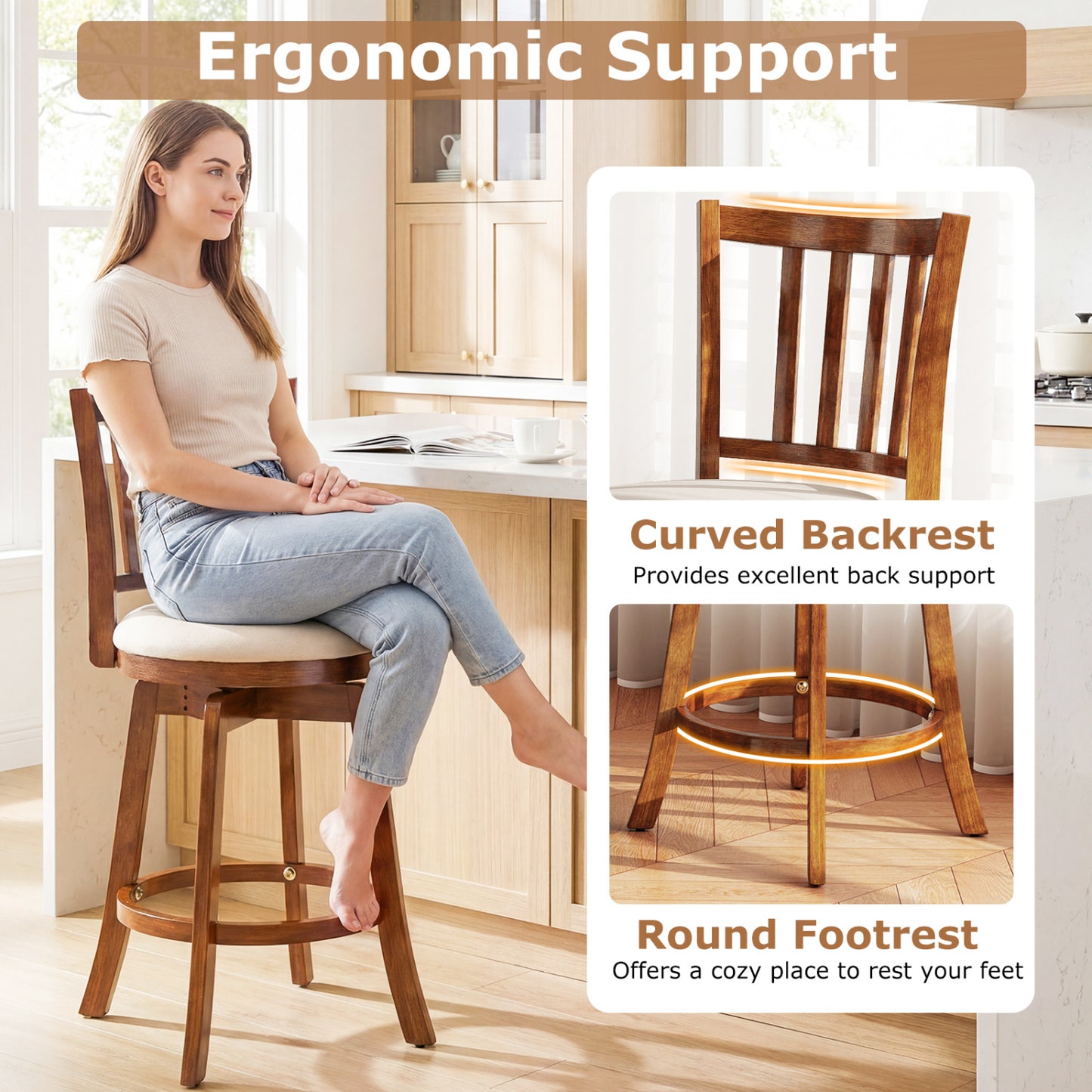 Swivel Bar Stools Set of 2 with Upholstered Seat