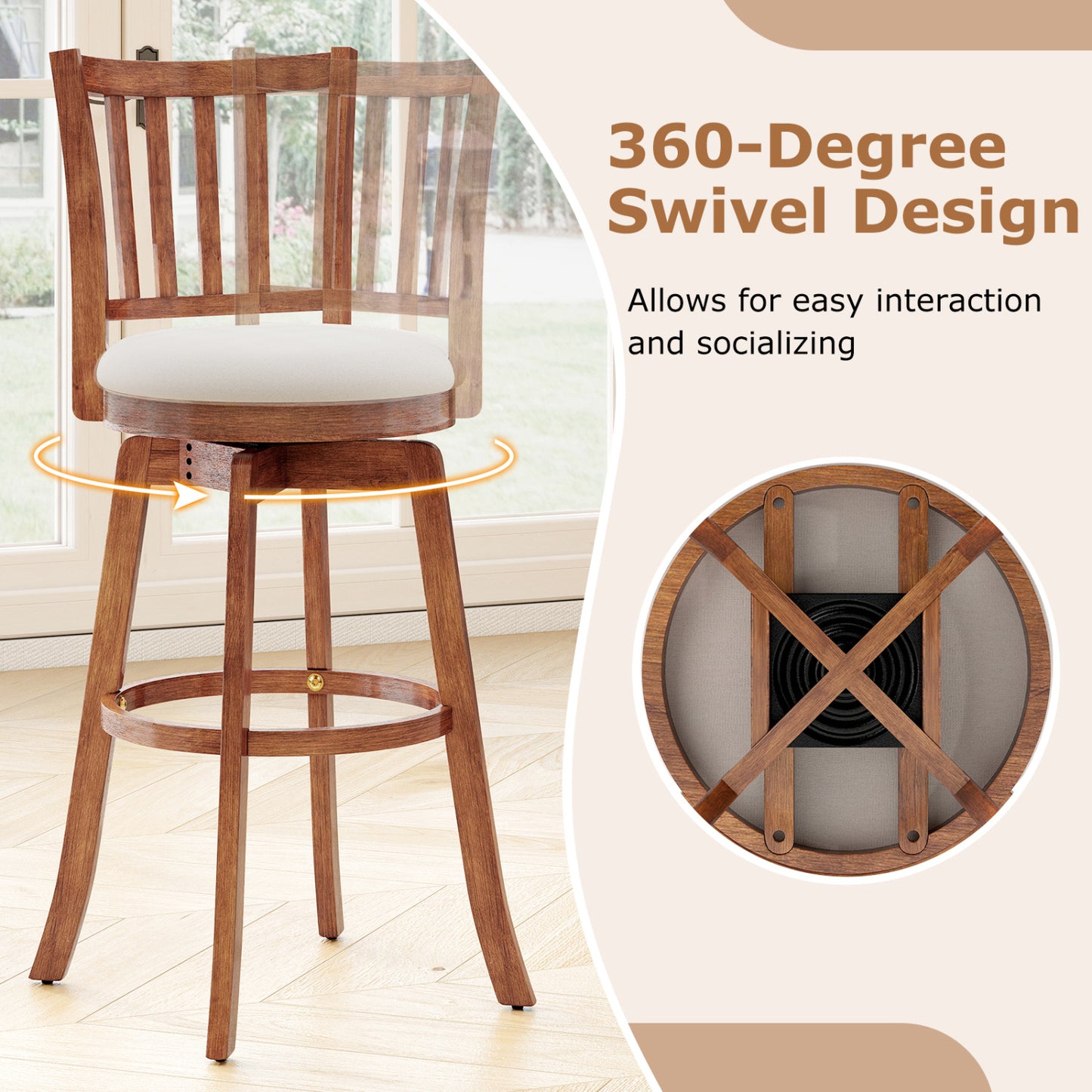 Swivel Bar Stools Set of 2 with Upholstered Seat