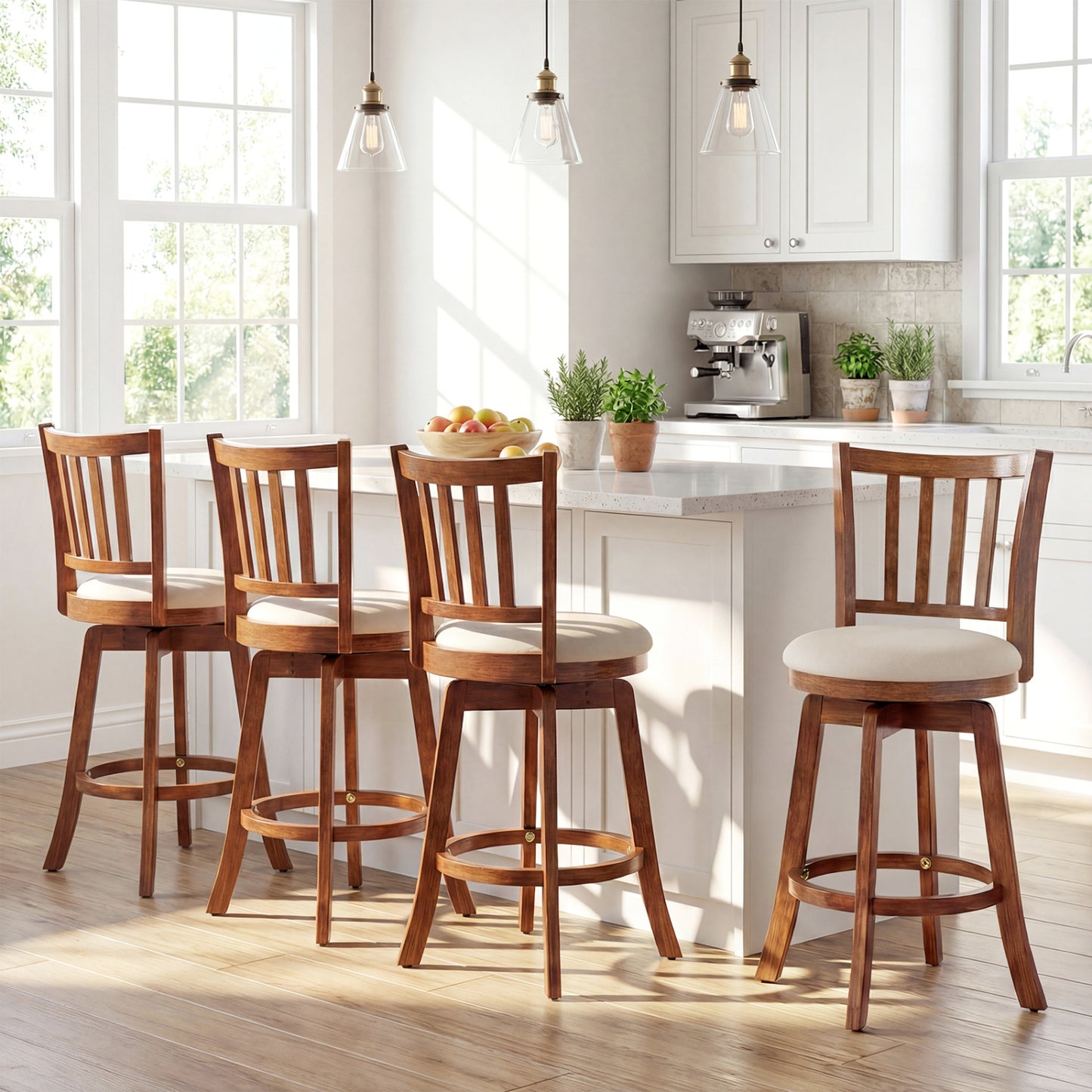 Swivel Bar Stools Set of 4 with Backrest and Footrest