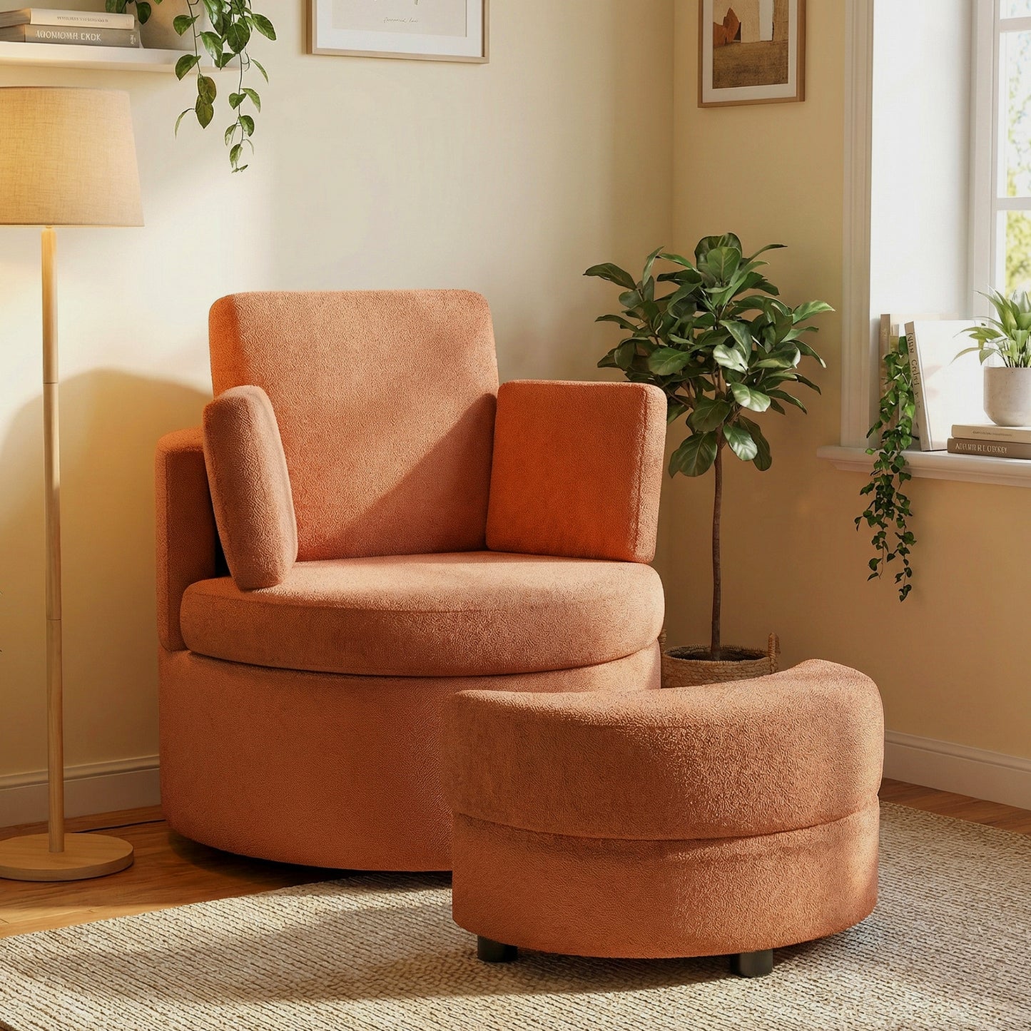 360° Swivel Accent Chair with Storage Ottoman
