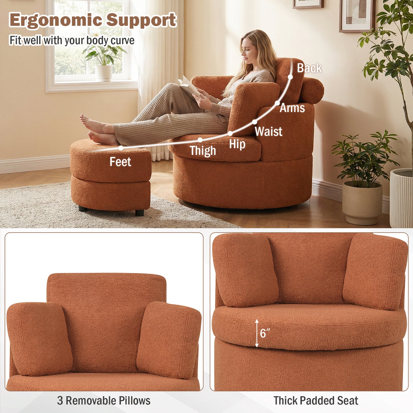 360° Swivel Accent Chair with Storage Ottoman