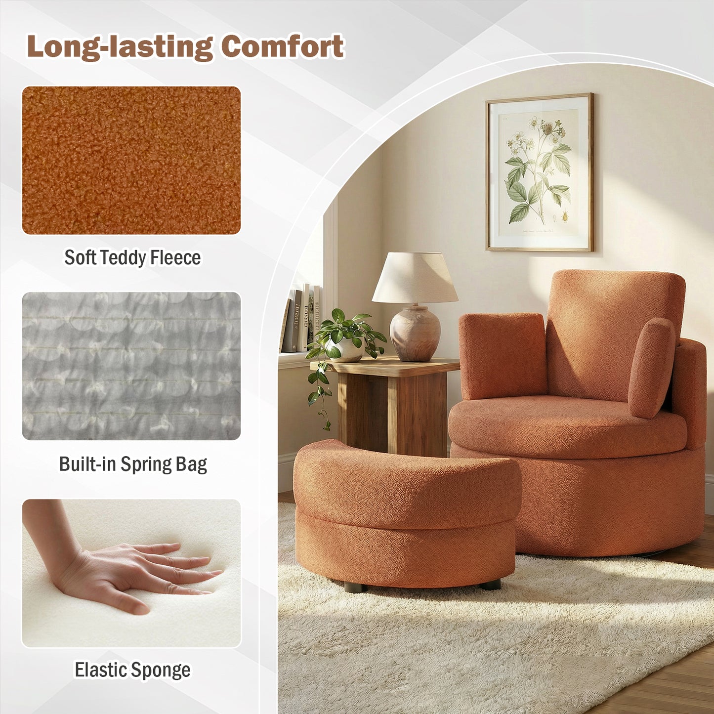 360° Swivel Accent Chair with Storage Ottoman