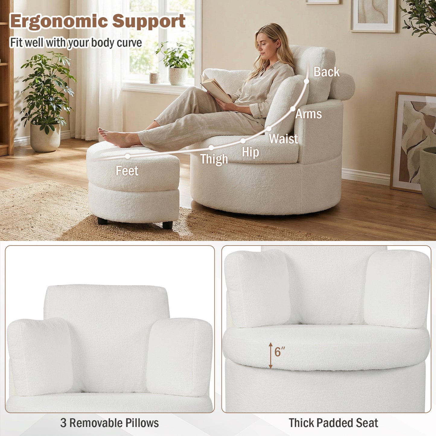360° Swivel Accent Chair with Storage Ottoman