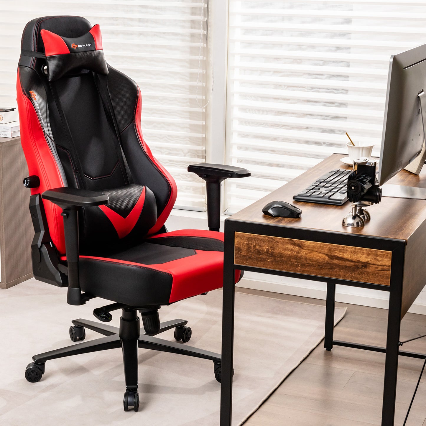 360° Swivel Gaming Chair with 4D Armrests - Red