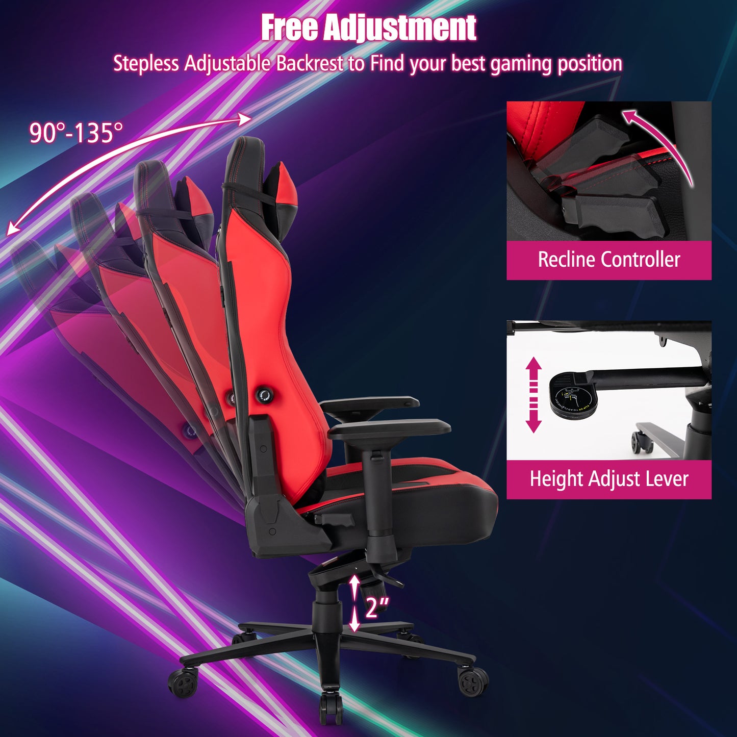 360° Swivel Gaming Chair with 4D Armrests - Red