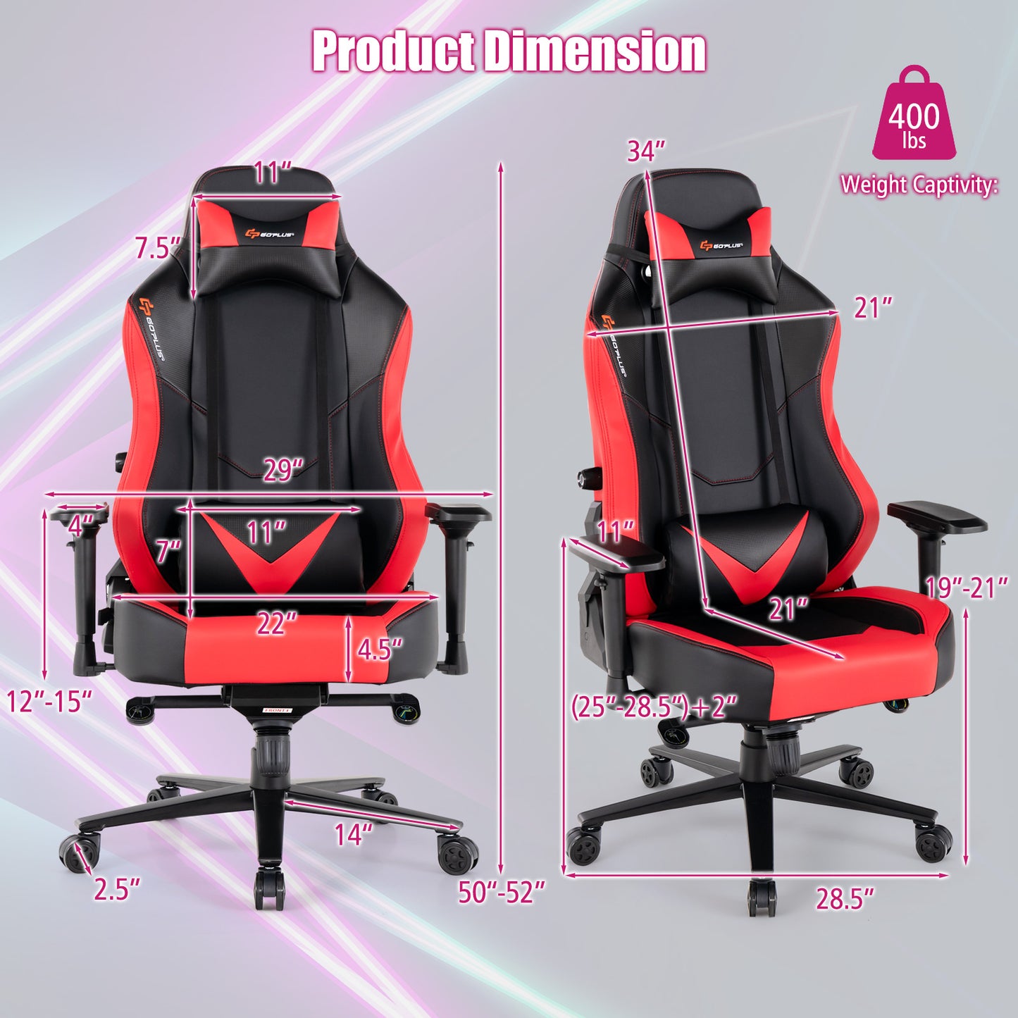 360° Swivel Gaming Chair with 4D Armrests - Red
