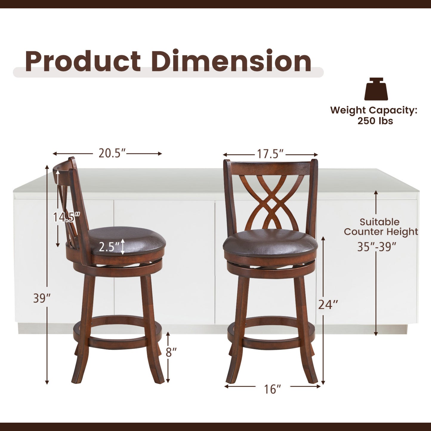 Swivel Counter Height Bar Stool with Cushioned Seat