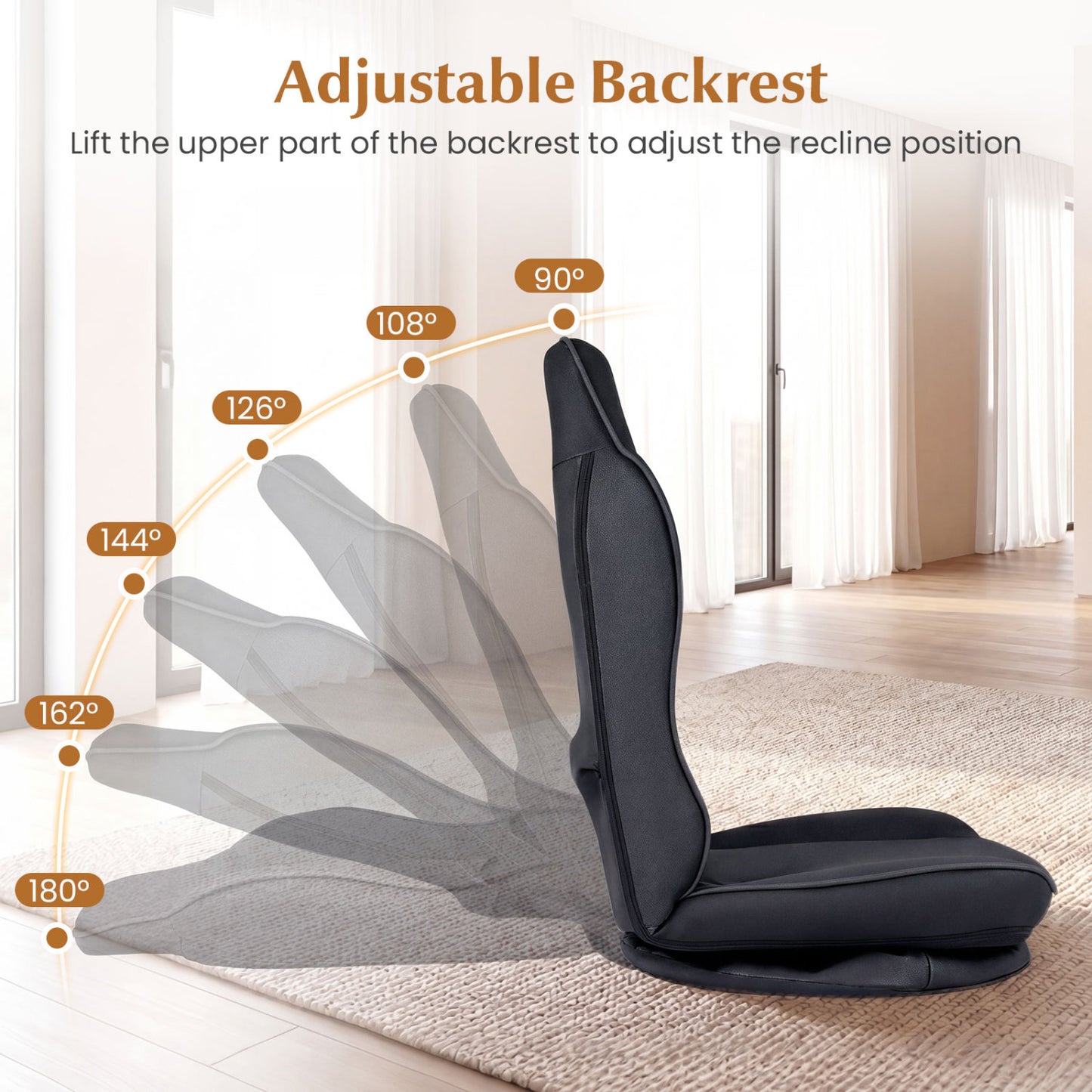 360° Swivel Floor Gaming Chair with Adjustable Backrest