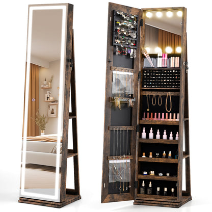 Swivel Jewelry Cabinet with Lighted Full Length Mirror