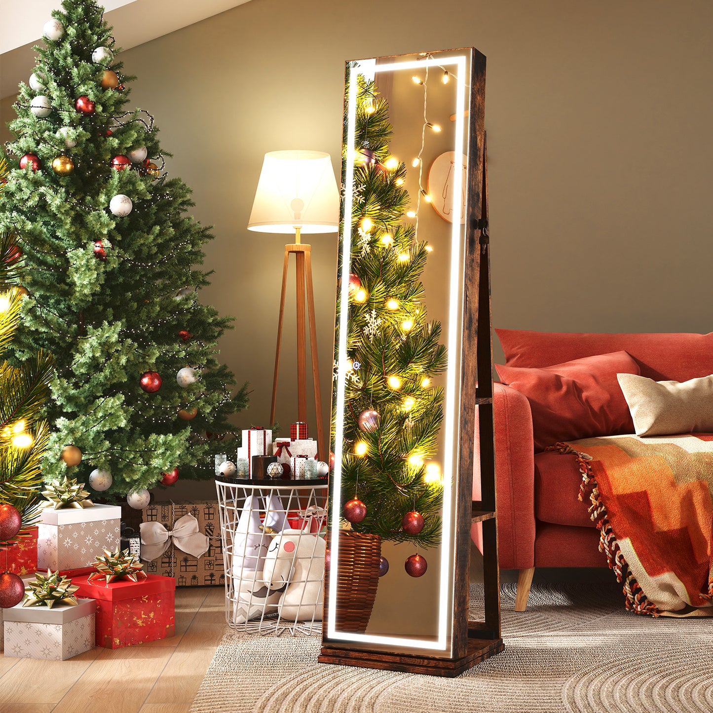 Swivel Jewelry Cabinet with Lighted Full Length Mirror