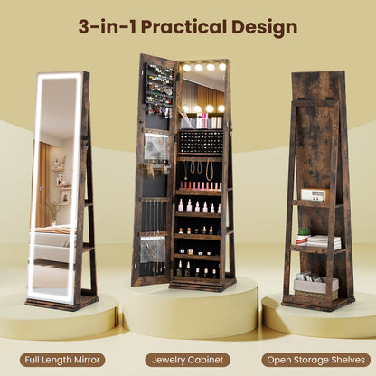 Swivel Jewelry Cabinet with Lighted Full Length Mirror