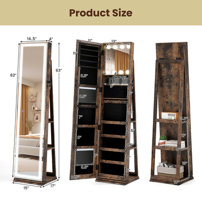 Swivel Jewelry Cabinet with Lighted Full Length Mirror
