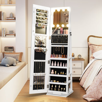 Swivel Jewelry Cabinet with Lighted Full Length Mirror
