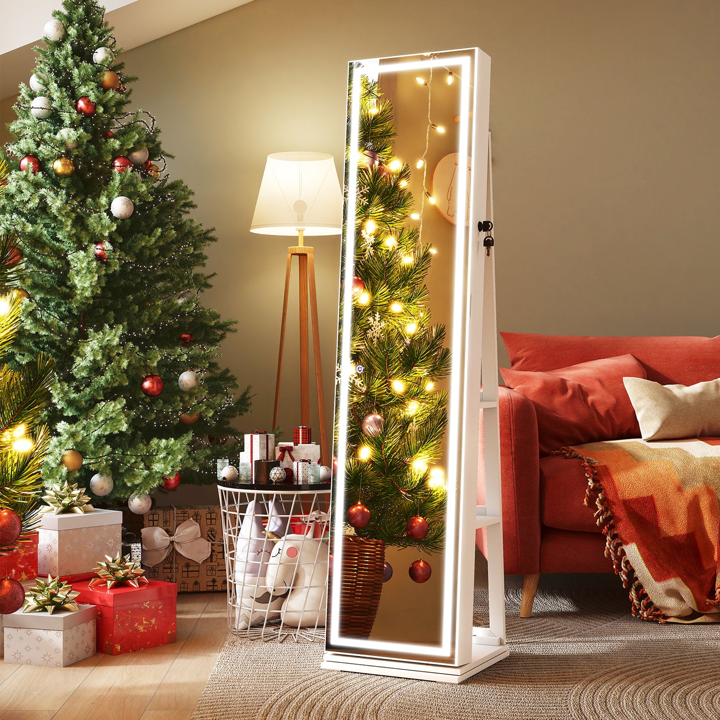 Swivel Jewelry Cabinet with Lighted Full Length Mirror