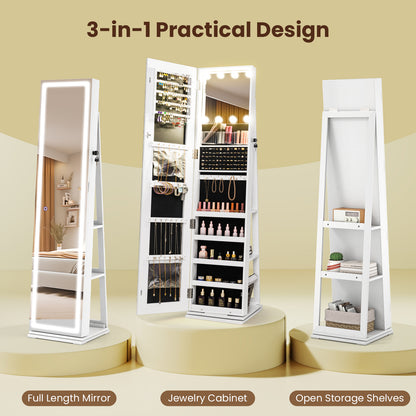 Swivel Jewelry Cabinet with Lighted Full Length Mirror