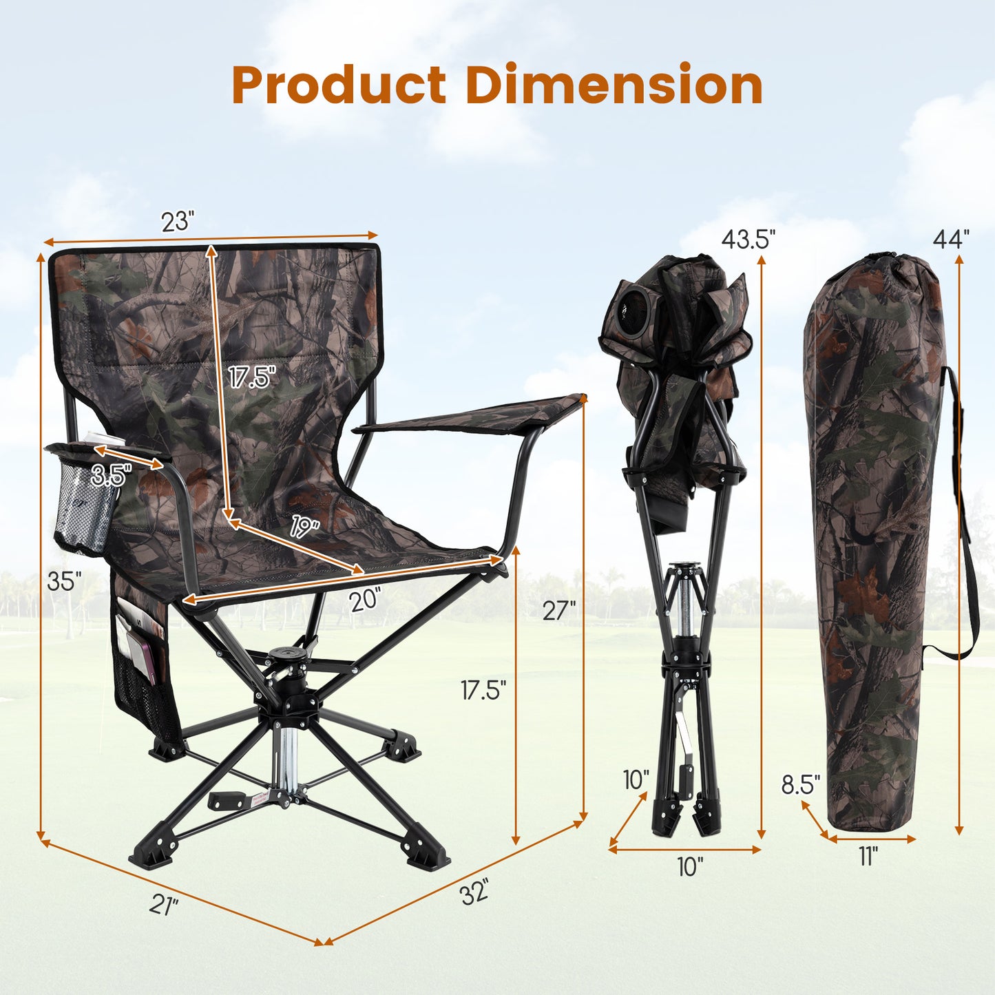 Swivel Hunting Chair Set of 2 - Portable Foldable Camo