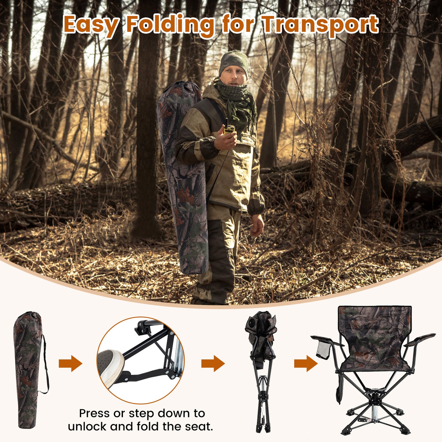 Swivel Hunting Chair Set of 2 - Portable Foldable Camo