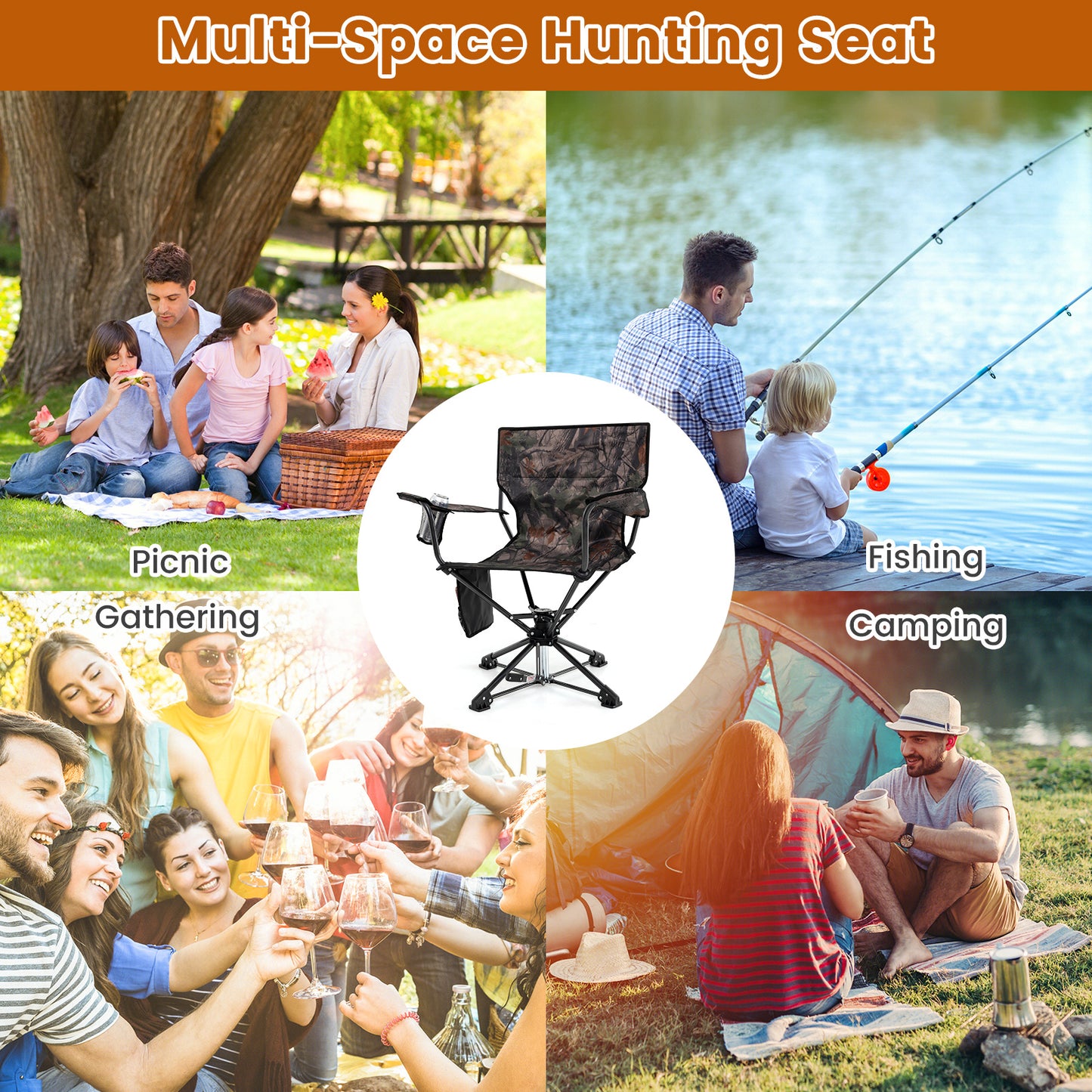 Swivel Hunting Chair Set of 2 - Portable Foldable Camo