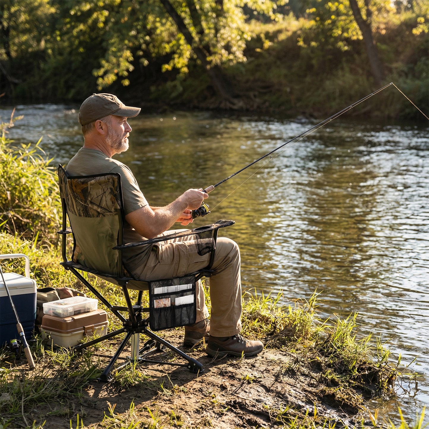 360° Swivel Hunting Chair with Storage Pockets