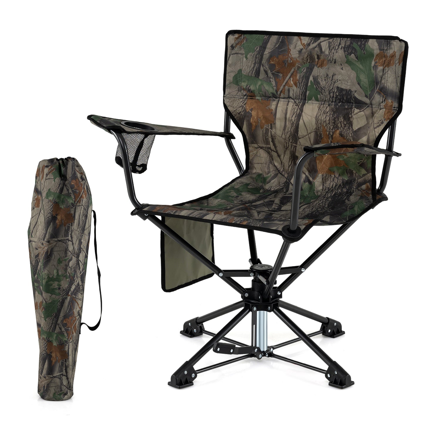 360° Swivel Hunting Chair with Storage Pockets
