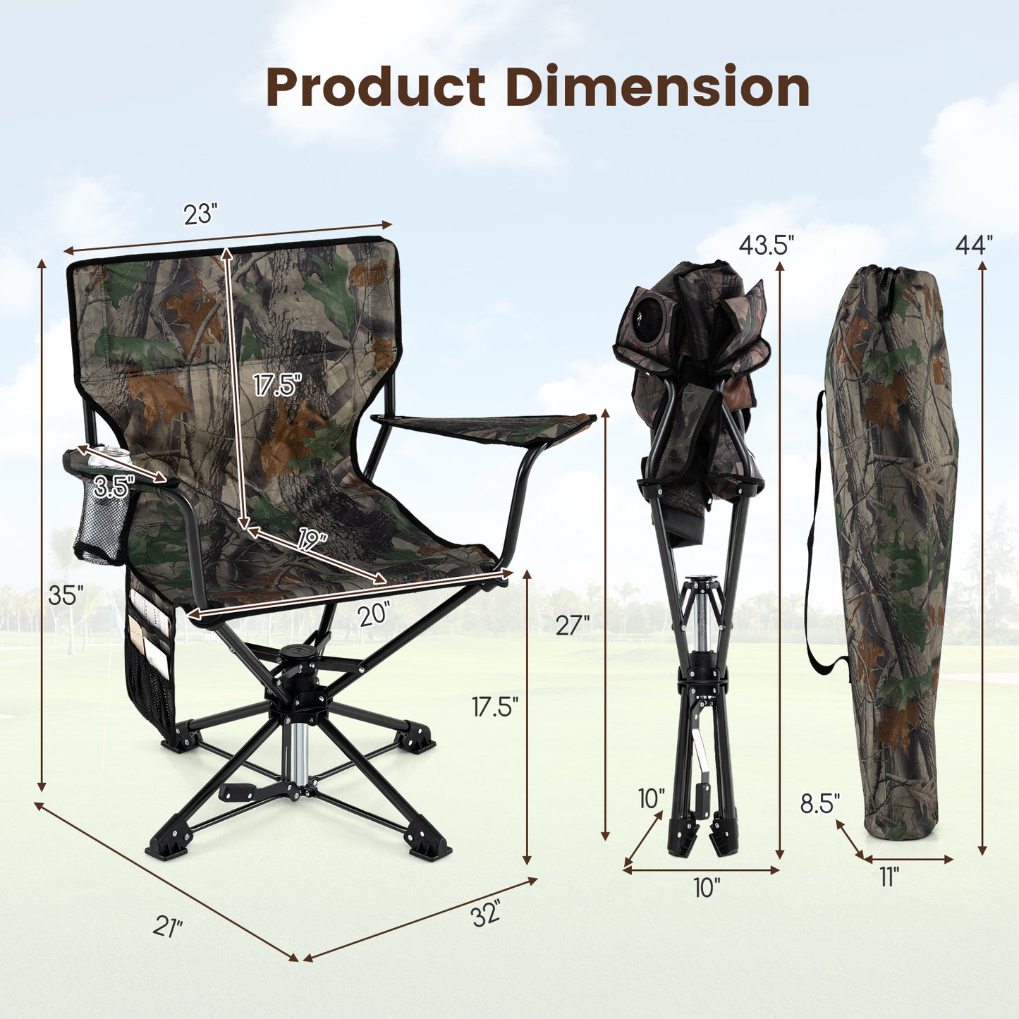360° Swivel Hunting Chair with Storage Pockets