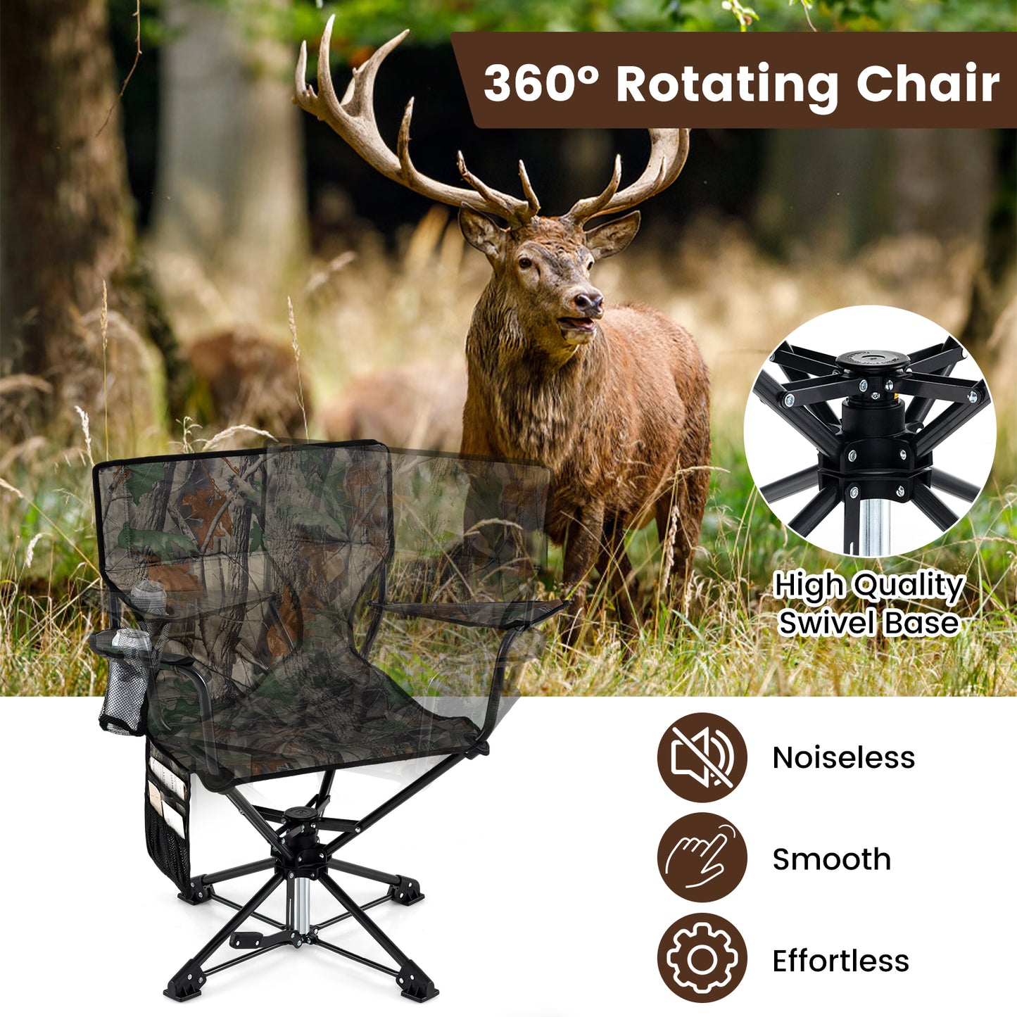 360° Swivel Hunting Chair with Storage Pockets